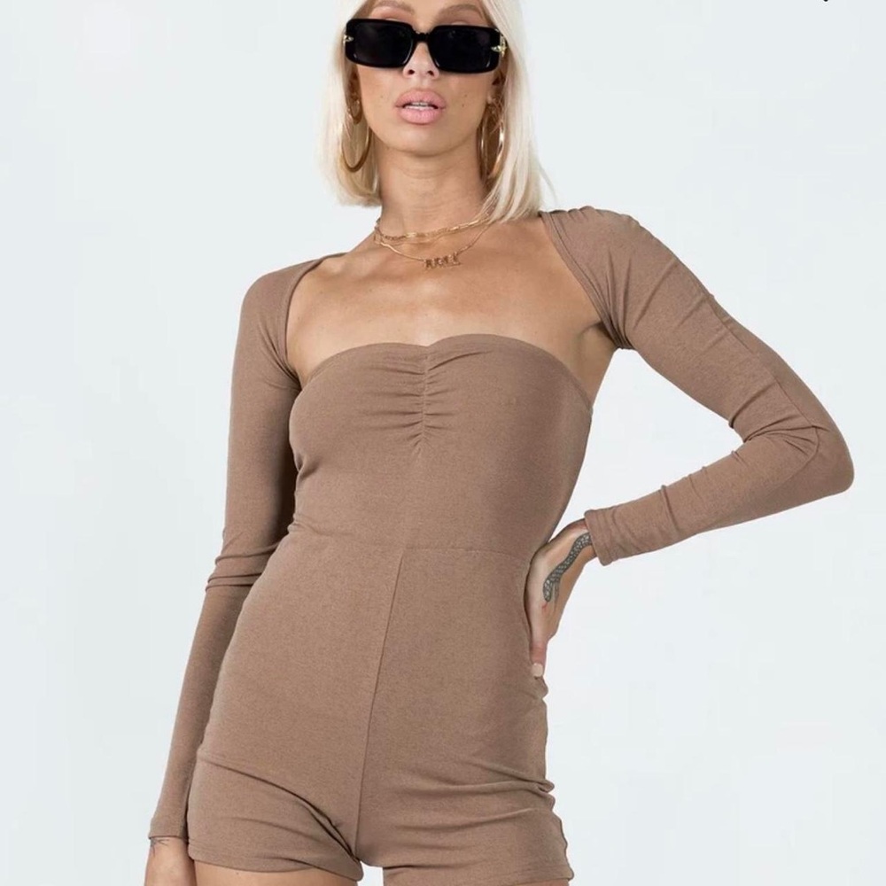 Princess Polly Tan Strapless Romper
